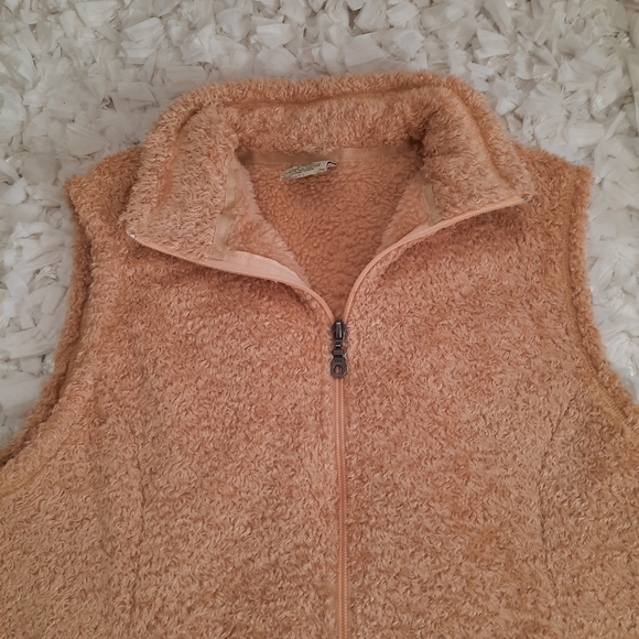 Cabela's Light Camel Teddy Long Vest Mock Neck Zip Up EUC Medium - Picture 3 of 14